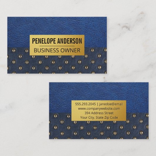 Blauw leder | Gepolsterd materiaal Visitekaartje (Voorkant / Achterkant)