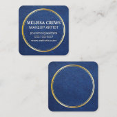 Blauw leder | Goudmetaalring Vierkante Visitekaartje (Voorkant / Achterkant)