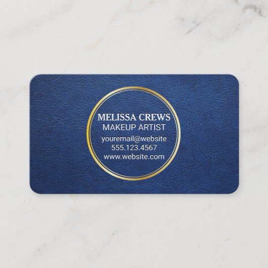 Blauw leder | Goudmetaalring Visitekaartje (Voorkant)