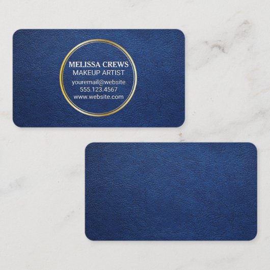 Blauw leder | Goudmetaalring Visitekaartje (Voorkant / Achterkant)