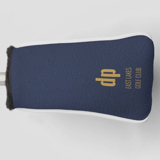 Blauw leder Kijk Monogram Aangepaste naam Golfheadcover (Voorkant)