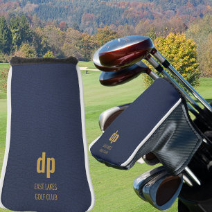 Blauw leder Kijk Monogram Aangepaste naam Golfheadcover
