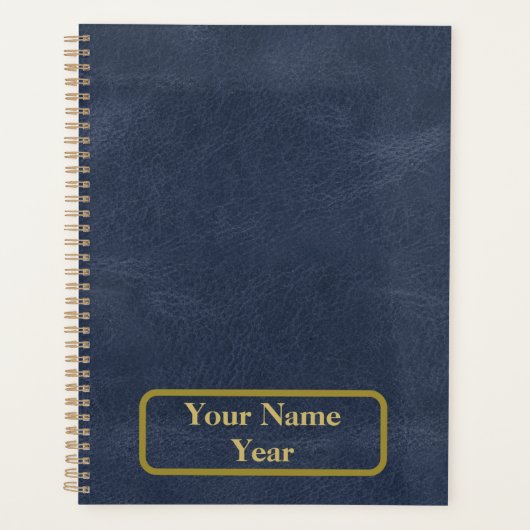 Blauw leder met gouden Lijst Planner (Voorkant)