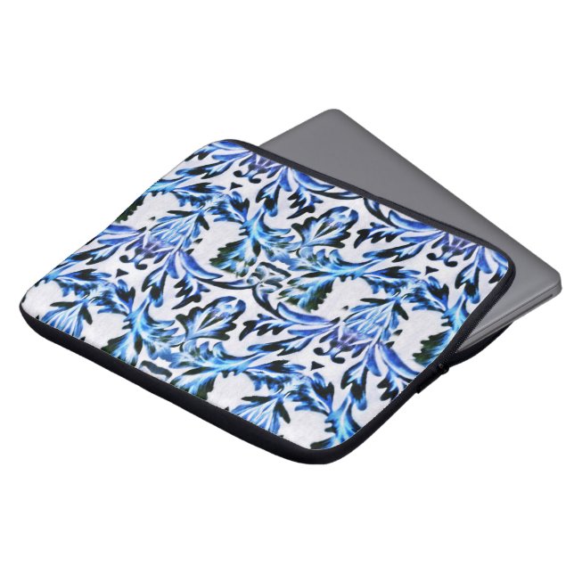 Blauw leder met schuifwiel laptop sleeve (Voorkant top)