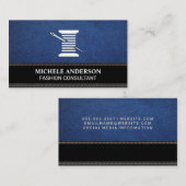 Blauw leder | Zwarte textuur | Draad en naald Visitekaartje (Voorkant / Achterkant)