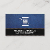 Blauw leder | Zwarte textuur | Draad en naald Visitekaartje (Voorkant)