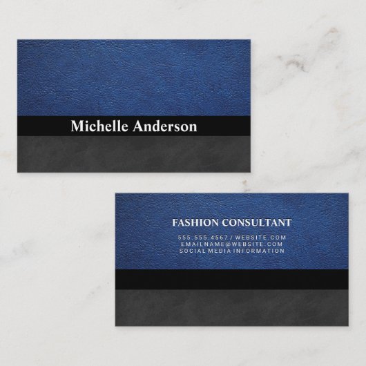 Blauw leder | Zwarte textuur Visitekaartje (Voorkant / Achterkant)