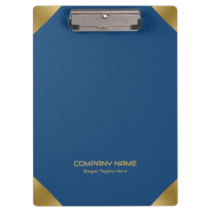 Blauw lederen afbeelding afdrukken met gouden acce klembord