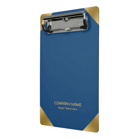 Blauw lederen afbeelding afdrukken met gouden acce mini klembord (Angled2)