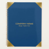 Blauw lederen afbeelding afdrukken met gouden acce planner (Voorkant)