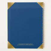 Blauw lederen afbeelding afdrukken met gouden acce planner (Achterkant)