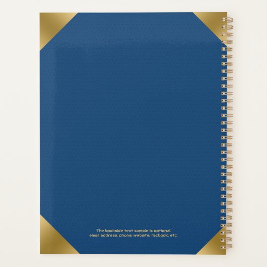 Blauw lederen afbeelding afdrukken met gouden acce planner (Achterkant)