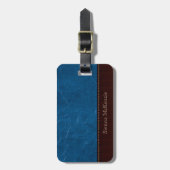 Blauw lederen blik bagagelabel (Voorkant verticaal)