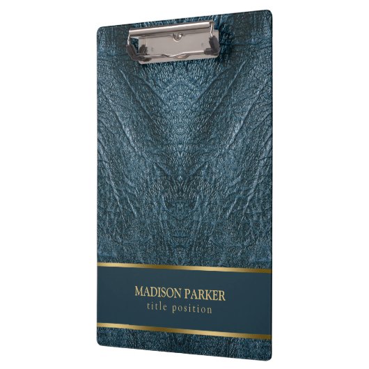 Blauw lederen gouden accenten klembord (Links)