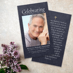 Blauw Lederen Kruis Foto Memorial Gebed Kaart