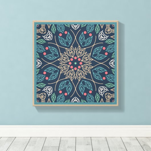 Blauw lederen lijn Kunst Abstract Oorspronkelijk w Canvas Afdruk (Insitu (Houten vloer))