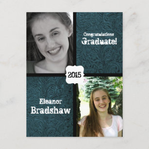 Blauw lederen look twee foto afstudeerfeest kaart