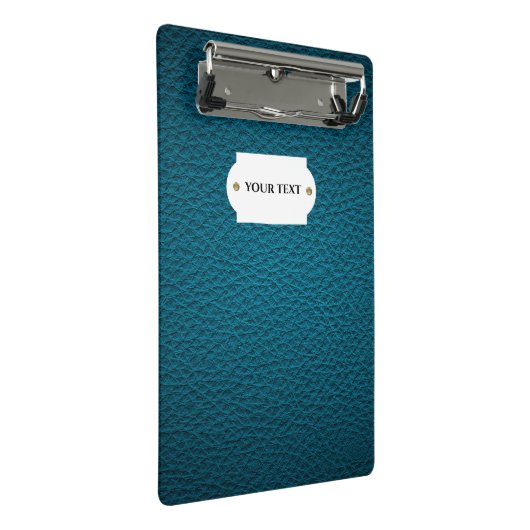 Blauw lederen minikaart mini klembord (Schuin)