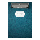 Blauw lederen minikaart mini klembord (Voorkant)