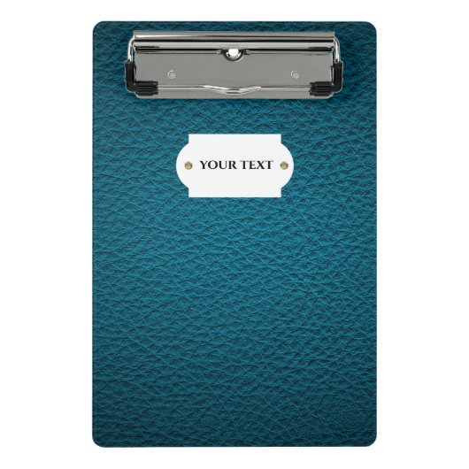 Blauw lederen minikaart mini klembord (Voorkant)