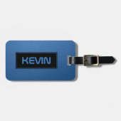 Blauw  lederen textuur Print Monogram Bagagelabel (Voorkant horizontaal)