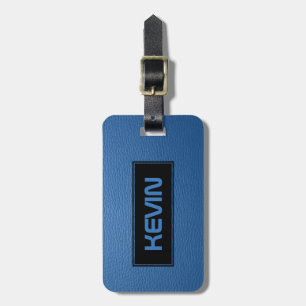 Blauw lederen textuur Print Monogram Bagagelabel