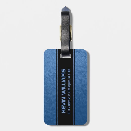 Blauw  lederen textuur Print Monogram Bagagelabel (Achterkant verticaal)