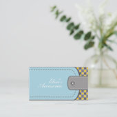 Blauw lederen uiterlijk en patroon geel modern visitekaartje (Staand voorkant)