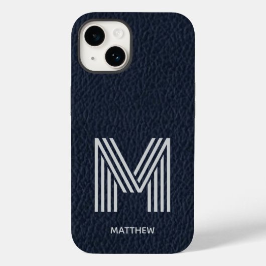 Blauw Lederen Vetgedrukte Monogram Mannelijke I Te Case-Mate iPhone Case (Achterkant)