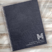 Blauw Lederen Vette Monogram Initialen Naam Notitieboek