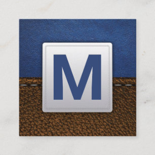 blauw leer   gestikt bruin leder vierkante visitekaartje