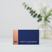 Blauw Leer & Koper met Wit Achter Monogram Visitekaartje (Staand voorkant)