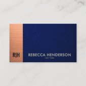 Blauw Leer & Koper met Wit Achter Monogram Visitekaartje (Voorkant)