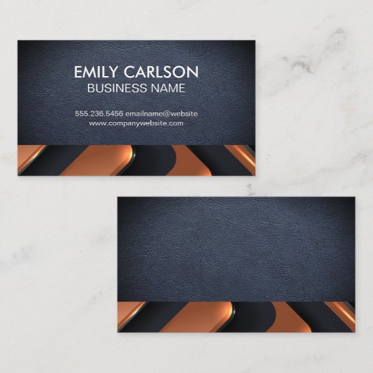 Blauw leer | Metallic abstracte achtergrond Visitekaartje (Voorkant / Achterkant)