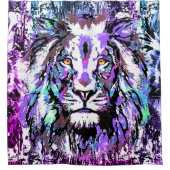 Blauw leeuwenkuithakkergordijn - Lionzijde Douchegordijn (Voorkant)