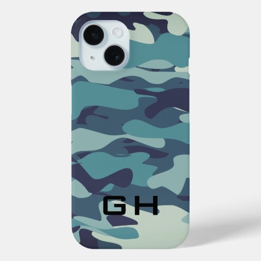 Blauw leger camo aangepaste monogram iPhone 15 hoe Case-Mate iPhone Case (Achterkant)
