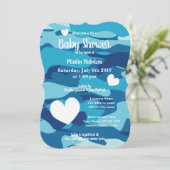 Blauw leger camouflage babyshower uitnodigingen me (Staand voorkant)