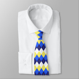 Blauw, Lemon Geel en White Argyle Stropdas