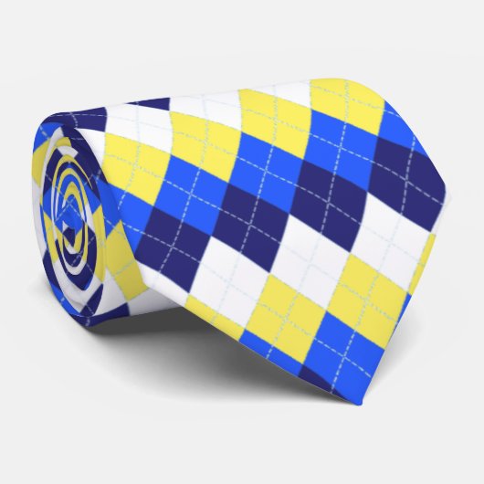 Blauw, Lemon Geel en White Argyle Stropdas (Opgerold)