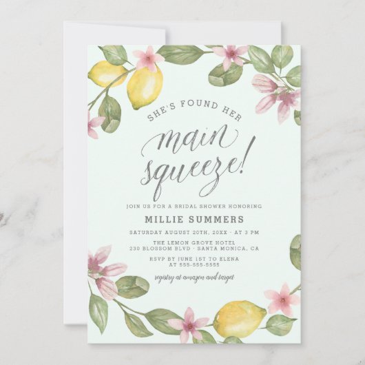 Blauw | Lemon Wreath Main Squeeze Vrijgezellenfees Kaart (Voorkant)