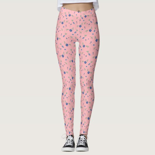 Blauw lente bloemmotief | Bloemenschoonheid Leggings (Voorkant)