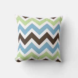 Blauw, Lentegroen en Bruin Chevron Patroon Kussen