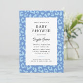 Blauw Leopard Dier Print Baby Jongen Douche Kaart (Staand voorkant)