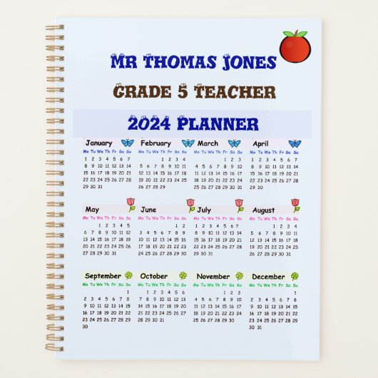 Blauw Leraar Kalender Planner (Voorkant)