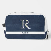 Blauw Leren Textuur Wit Monogram Naam Dopp Kit Toilettasje (Voorkant)