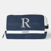 Blauw Leren Textuur Wit Monogram Naam Dopp Kit Toilettasje (Achterkant)