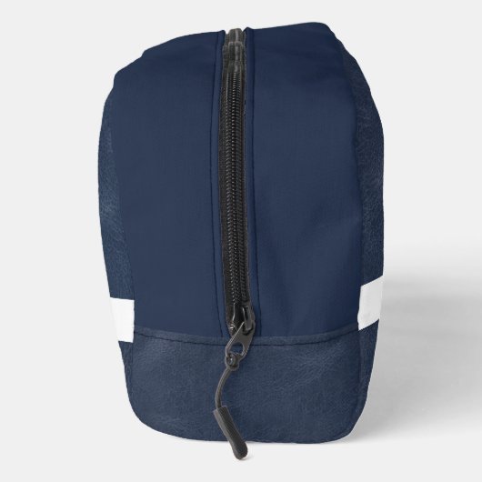 Blauw Leren Textuur Wit Monogram Naam Dopp Kit Toilettasje (Rechts)