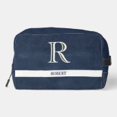 Blauw Leren Textuur Wit Monogram Naam Dopp Kit Toilettasje (Achterkant)