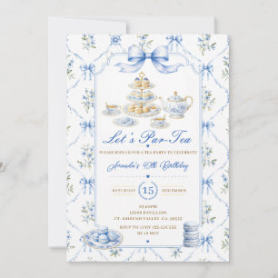 Blauw Let’s Par-tea Verjaardagsfeestje Chinoiserie Kaart