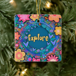 Blauw Leuk Bloemen Kleurrijk Verkennen Keramisch Ornament